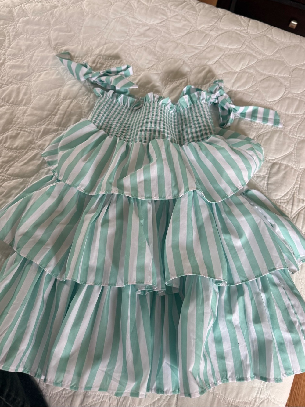 Girls' Mint and White Striped Ruffle Sundress